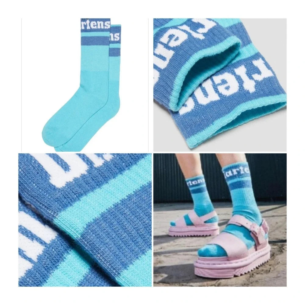 2 Pairs Dr Martens Athletic Logo‎ Socks Size S/M Coral Organic/Turquoise Blue